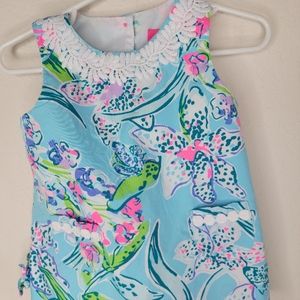 Lilly Pulitzer Blue with Floral Design Infant Shift Dress 6-12mo